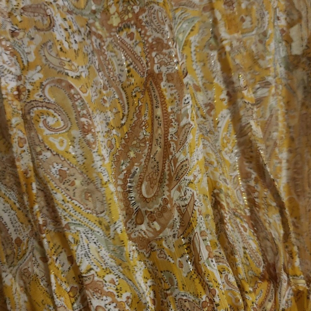 BOGO🎀Paisley Yellow Cinch Waist Blouse- Size M - Picture 2 of 3